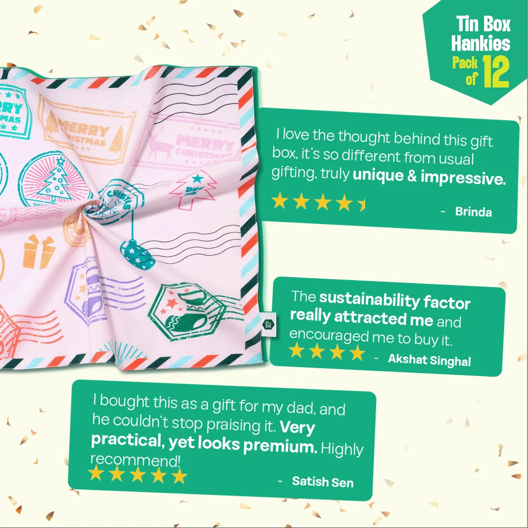 Chic-mas! Tin Gift Box, Unisex Hankies, 100% Organic Cotton, Box of 12