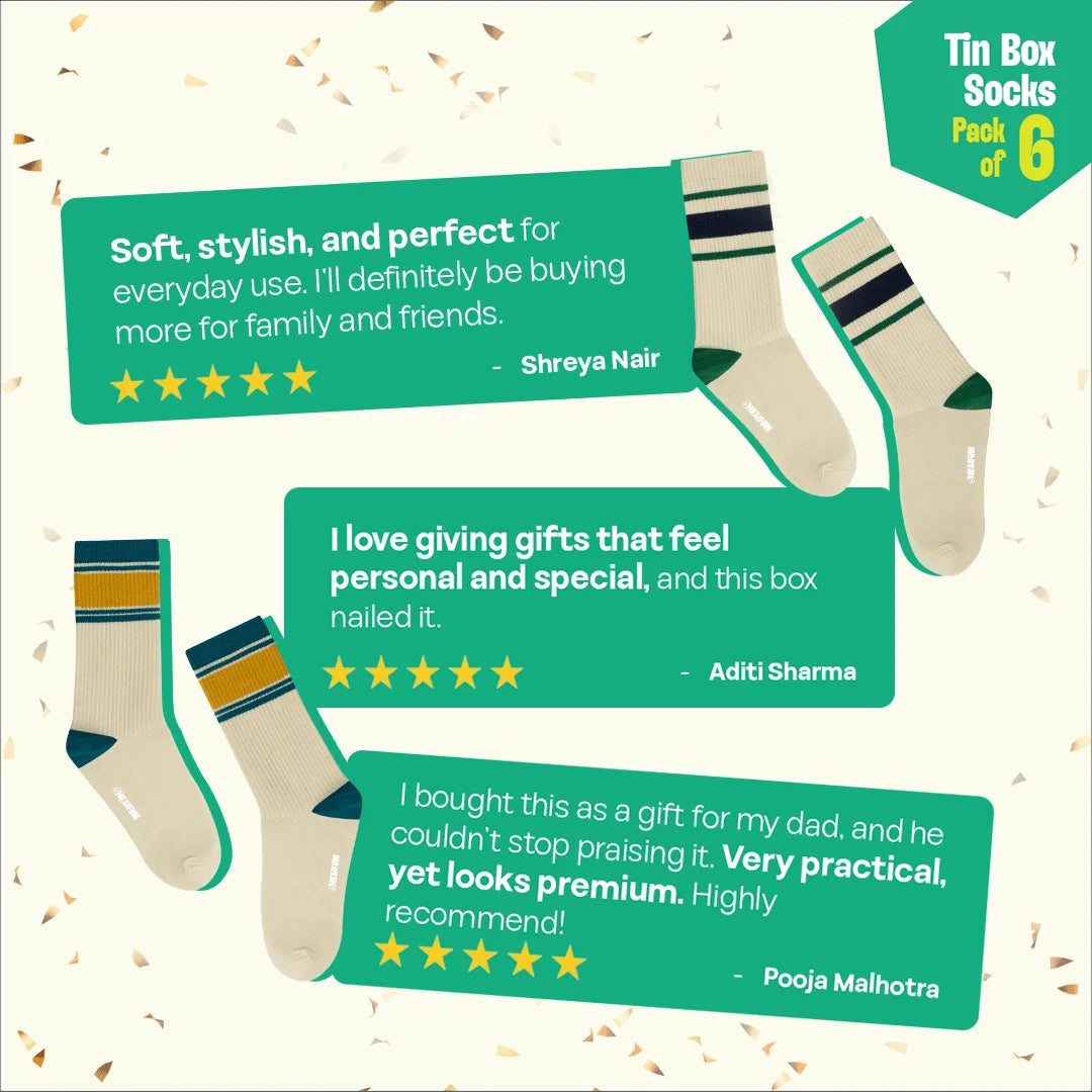 Starry Light! Tin Gift Box, Unisex Crew Length Socks, 100% Bamboo, Gift Box of 06