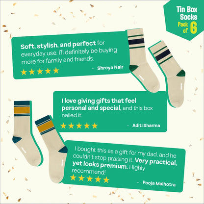 Starry Light! Tin Gift Box, Unisex Crew Length Socks, 100% Bamboo, Gift Box of 06