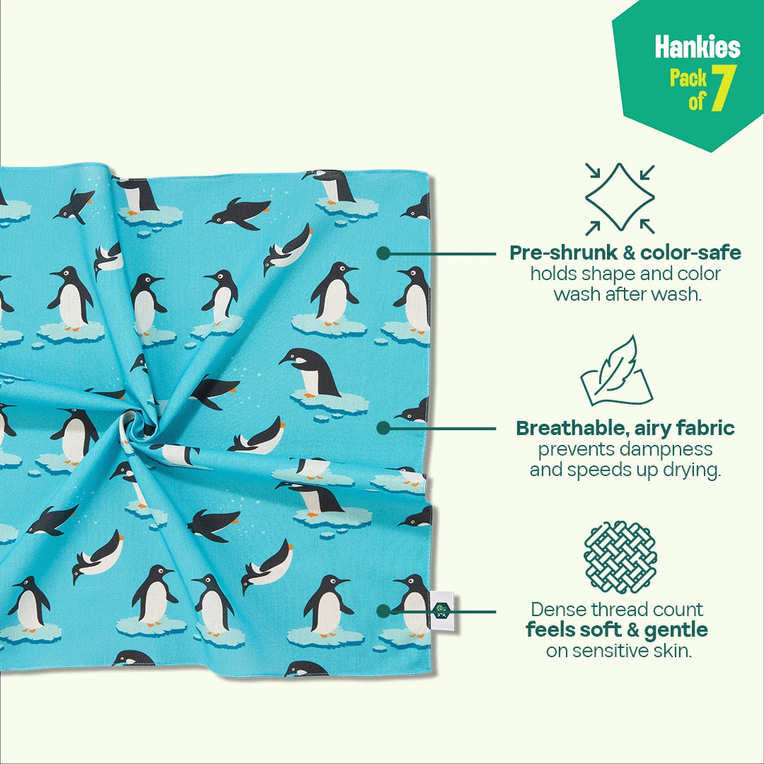 Wagging Tails! Unisex Hankies, 100% Organic Cotton, Pack of 7