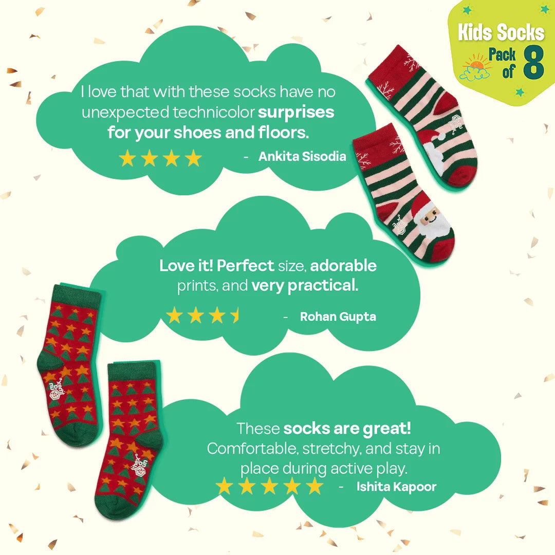 Icy Cool! Unisex Kid's Socks, 100% Bamboo, Crew Length, Gift Box of 8