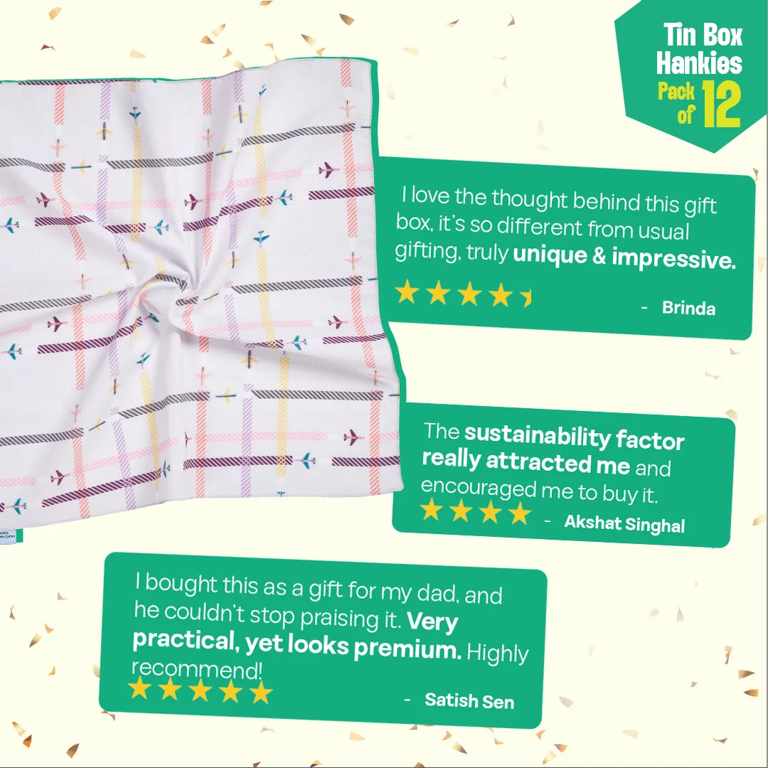 Dress Code! Tin Gift Box, Unisex Hankies, 100% Organic Cotton, Box Of 12