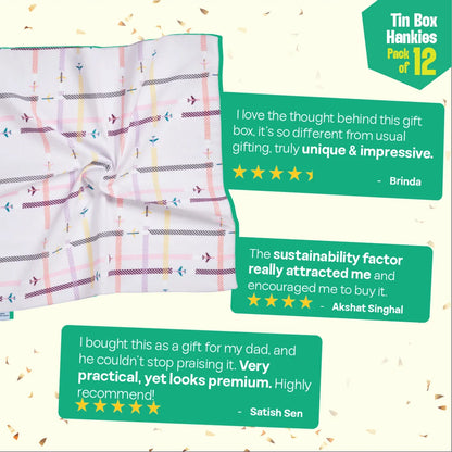 Dress Code! Tin Gift Box, Unisex Hankies, 100% Organic Cotton, Box Of 12