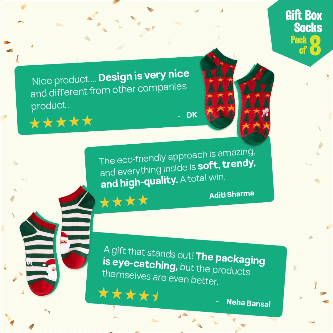 Frostbite! Unisex Ankle Length Socks, 100% Organic Cotton, Gift Box of 8
