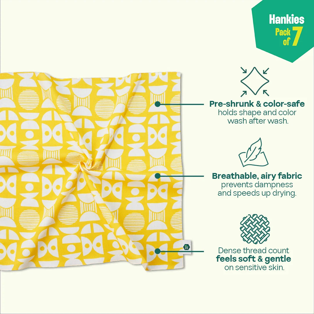 Beat The Heat! Large Unisex Hankies, 100% Organic Cotton, Pack of 7