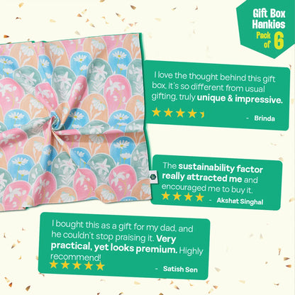 Bloomrang! Unisex Hankies, 100% Organic Cotton, Gift Box of 6