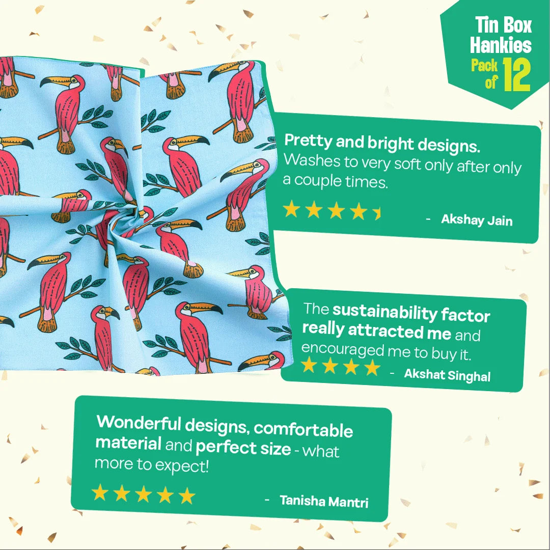 Glam Sham! Tin Gift Box, Unisex Hankies, 100% Organic Cotton, Box Of 12