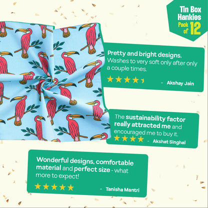 Glam Sham! Tin Gift Box, Unisex Hankies, 100% Organic Cotton, Box Of 12