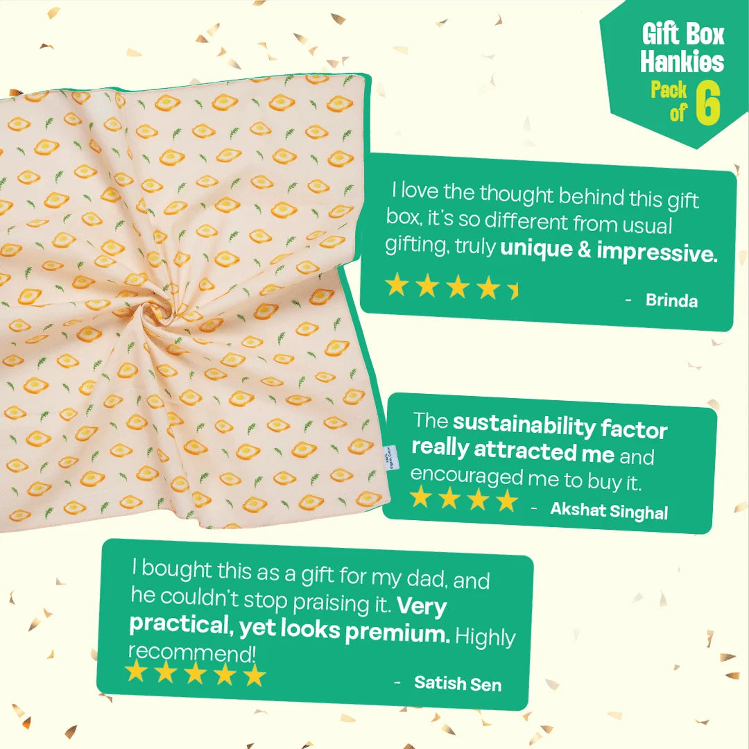 Cheer Thrills! Unisex Hankies, 100% Organic Cotton, Gift Box of 6