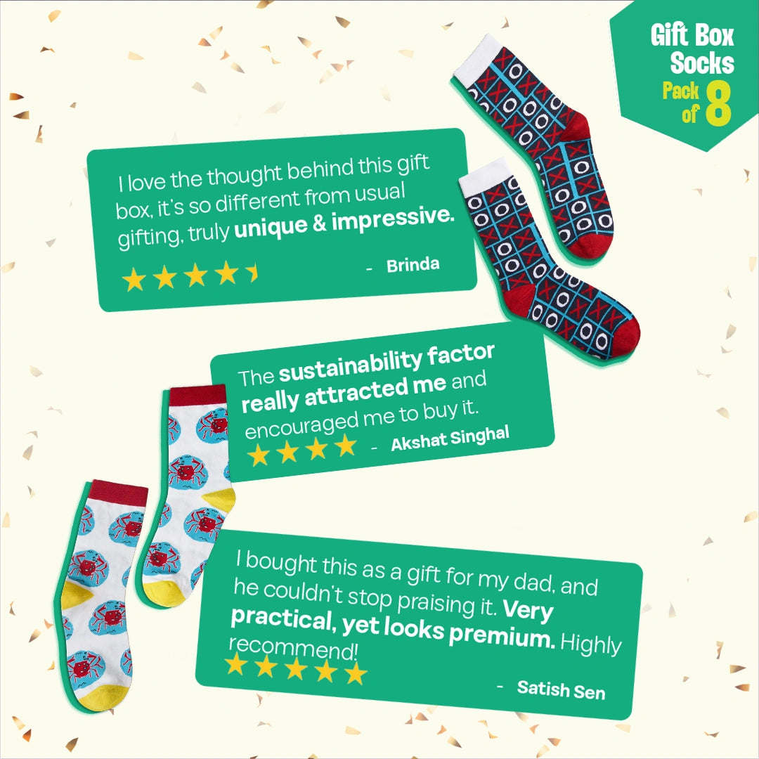 Ap-peeling! Unisex Crew Length Socks, 100% Bamboo, Gift Box of 8