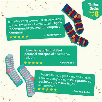 Lookbook! Tin Gift Box, Unisex Crew Length Socks, 100% Organic Cotton, Gift Box of 6