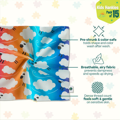 Happy Hearts! Unisex Kid's Hankies, 100% Organic Cotton, Pack of 15