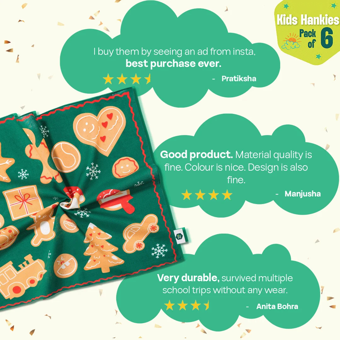 Sugar & Spice! Unisex Kid's Hankies, 100% Organic Cotton, Gift Box of 6