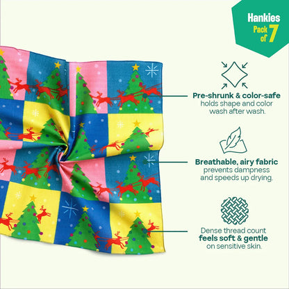 Xmas Groove! Unisex Hankies, 100% Organic Cotton, Pack of 7