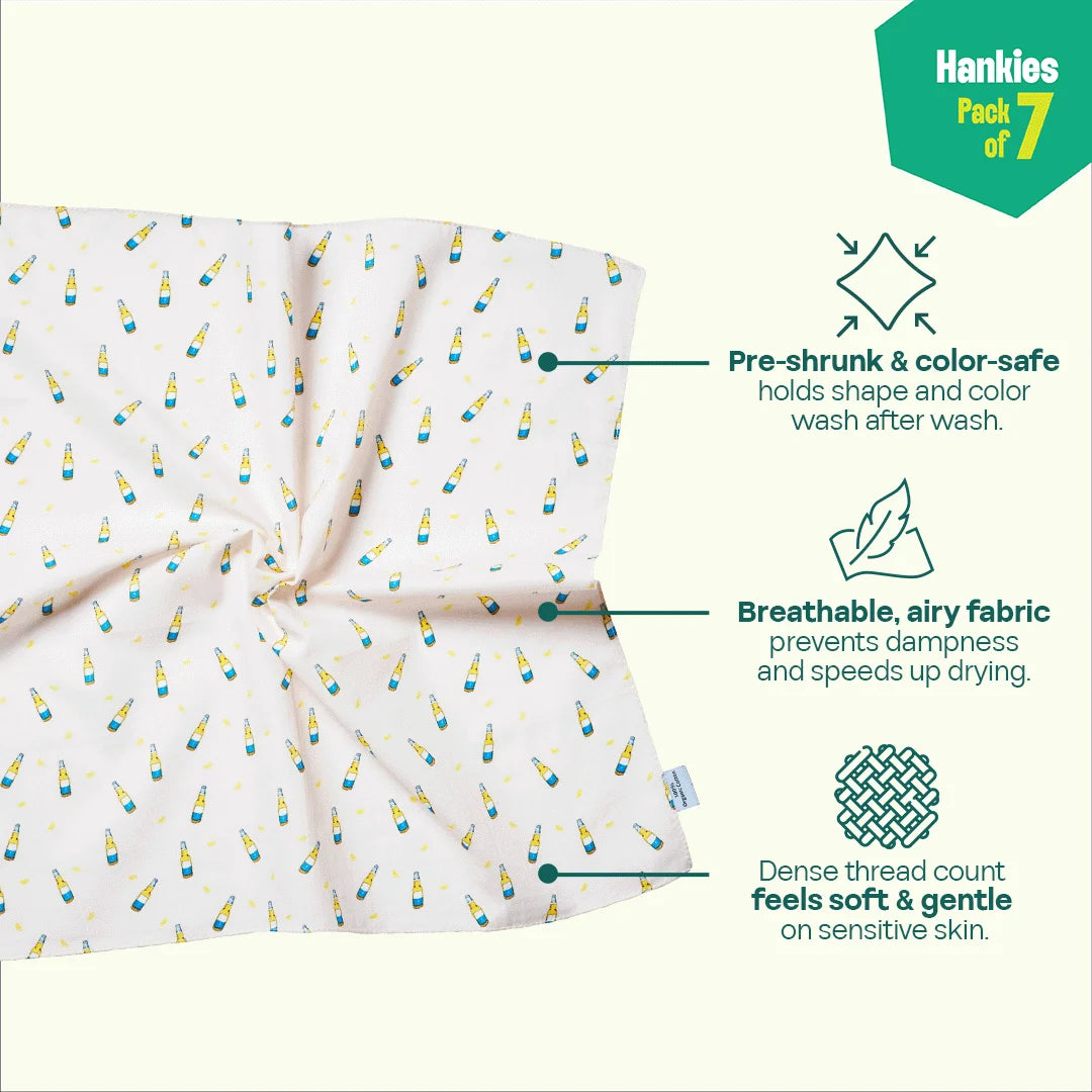 Travel Bug! Unisex Hankies, 100% Organic Cotton, Pack of 7