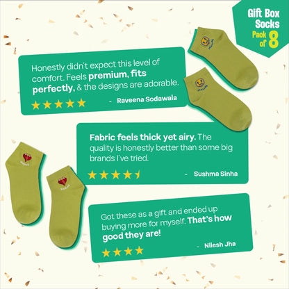 Own The Frame! Unisex High Ankle Length Socks, 100% Organic Cotton, Gift Box of 08