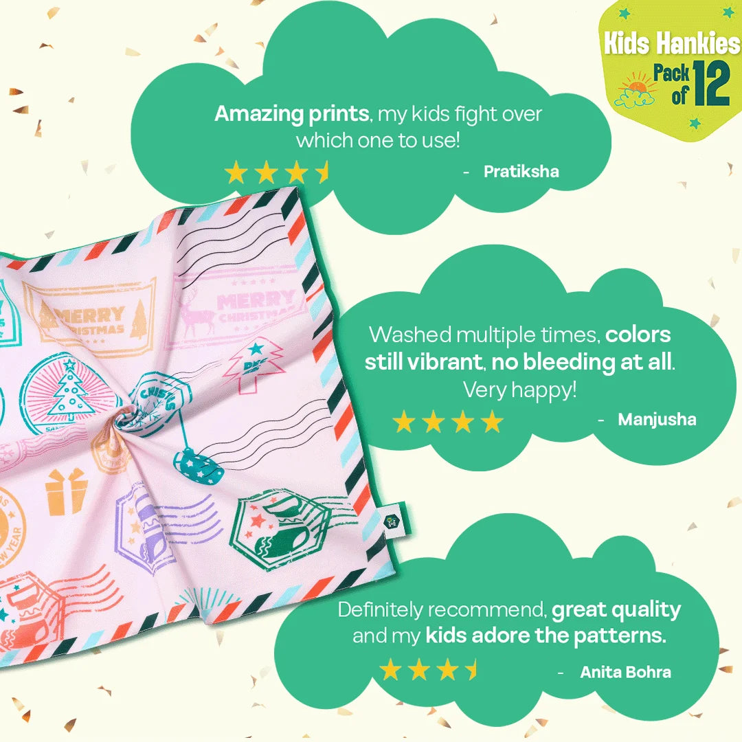 Jingle Mingle! Tin Gift Box, Unisex Kid's Hankies, 100% Organic Cotton, Box of 12