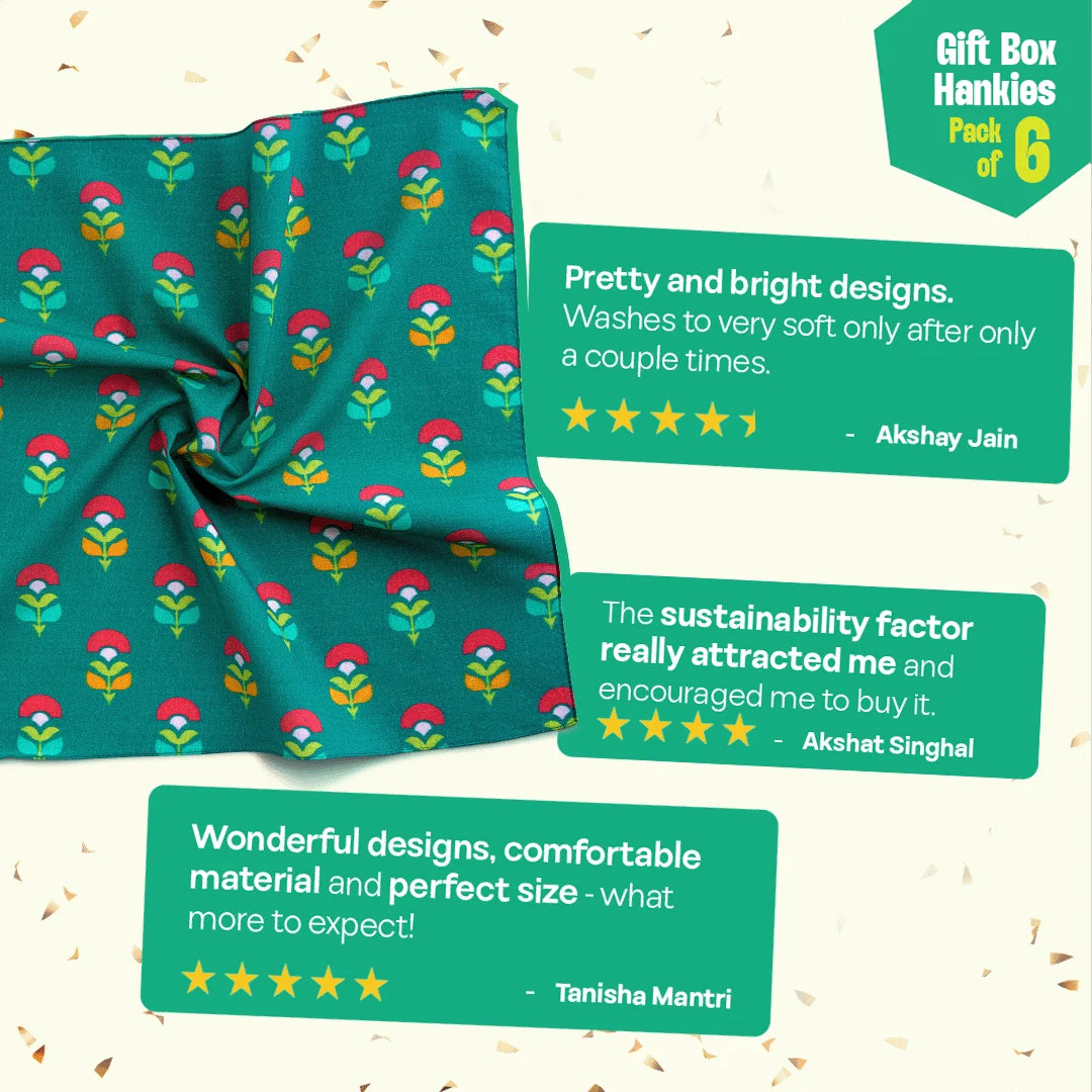 Lot-us Glow! Unisex Hankies, 100% Organic Cotton, Gift Box of 6