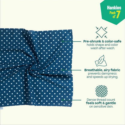 Style O'Clock! Unisex Hankies, 100% Organic Cotton, Pack of 7