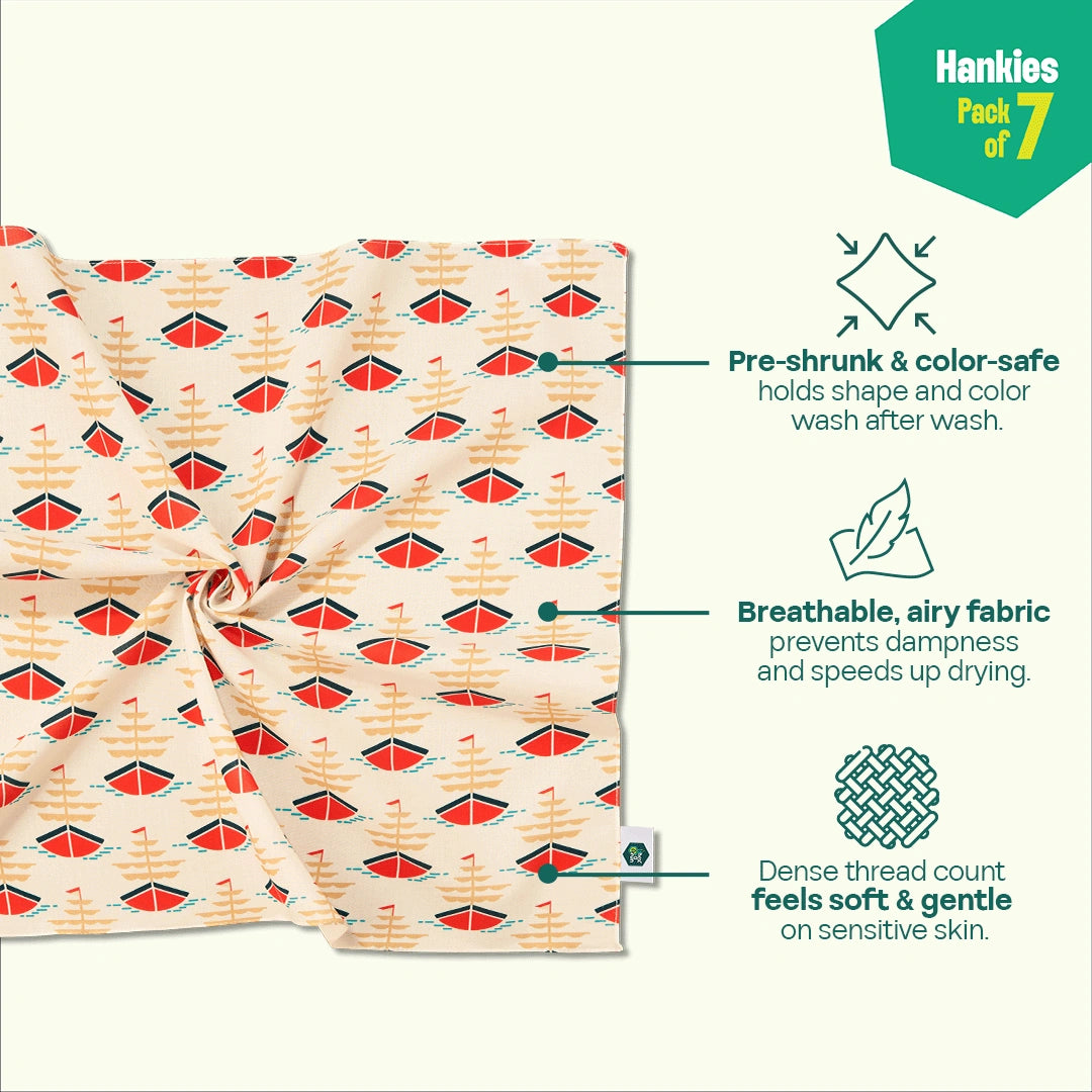 Vitamin Sea! Unisex Hankies, 100% Organic Cotton, Pack of 7