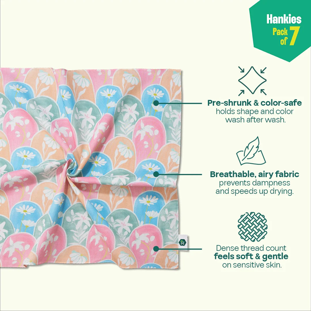Beat The Heat! Unisex Hankies, 100% Organic Cotton, Pack of 7