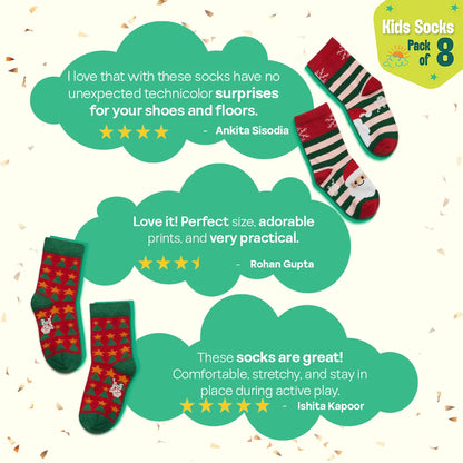 Icy Cool! Unisex Kid's Socks, 100% Bamboo, Crew Length, Gift Box of 8