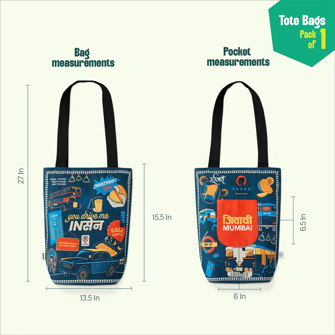 Jivachi Mumbai! Canvas Tote Bag, 100% Organic Cotton, Pack of 1