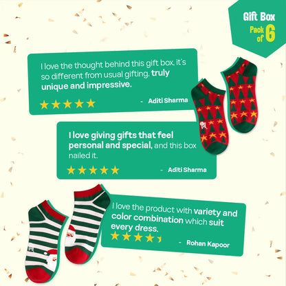 JLT! Jingle Bell Like That! 2 Unisex Ankle Length Socks + 4 Unisex Hankies, 100% Organic Cotton, Gift Box of 6