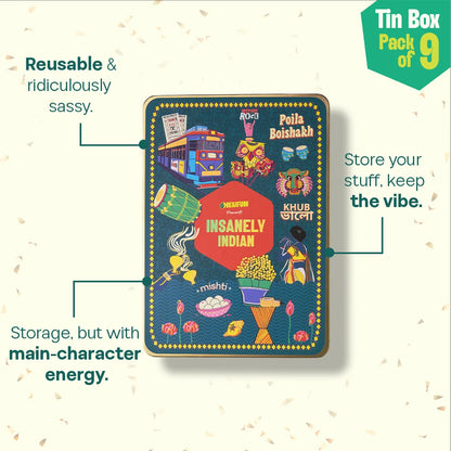 Next Level Bhalo! Tin Gift Box, 6 Hankies + 3 Socks, 100% Organic Cotton, Box of 9