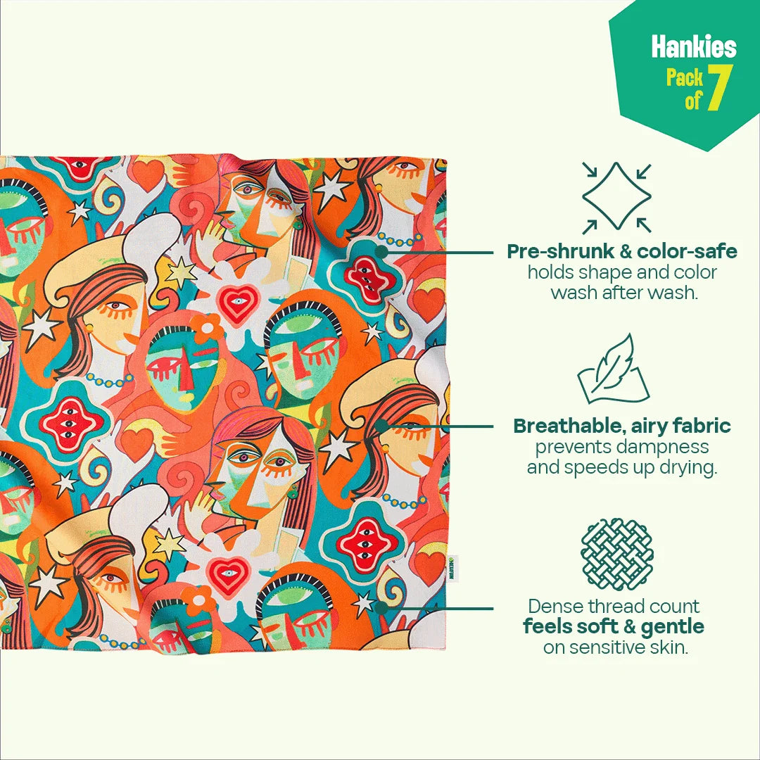 Celestial Clash! Unisex Hankies, 100% Organic Cotton, Pack of 7