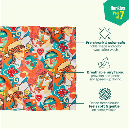 Celestial Clash! Unisex Hankies, 100% Organic Cotton, Pack of 7