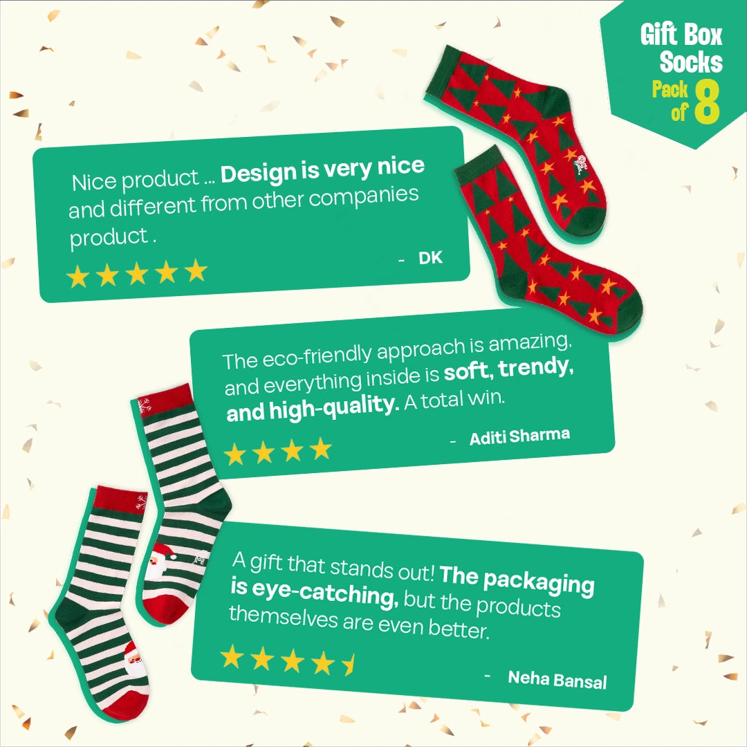 Frostbite! Unisex Crew Length Socks, 100% Organic Cotton, Gift Box of 8