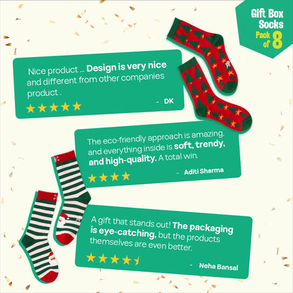 Frostbite! Unisex Crew Length Socks, 100% Organic Cotton, Gift Box of 8
