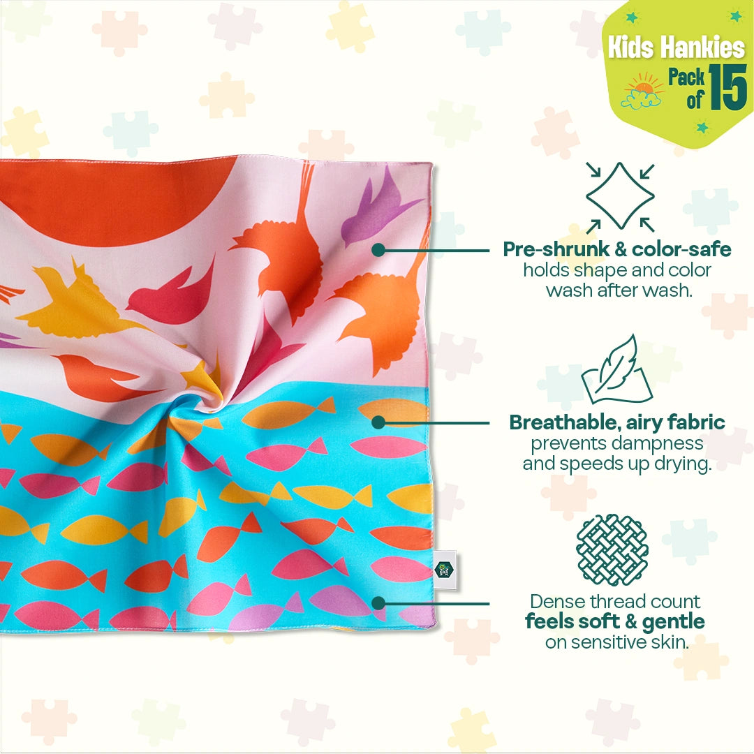Enchanted Tales! Unisex Kid's Hankies, 100% Organic Cotton, Pack of 15