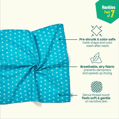 Vitamin Sea! Small Unisex Hankies, 100% Organic Cotton, Pack of 7