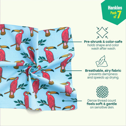 Wild Drip! Unisex Hankies, 100% Organic Cotton, Pack of 7