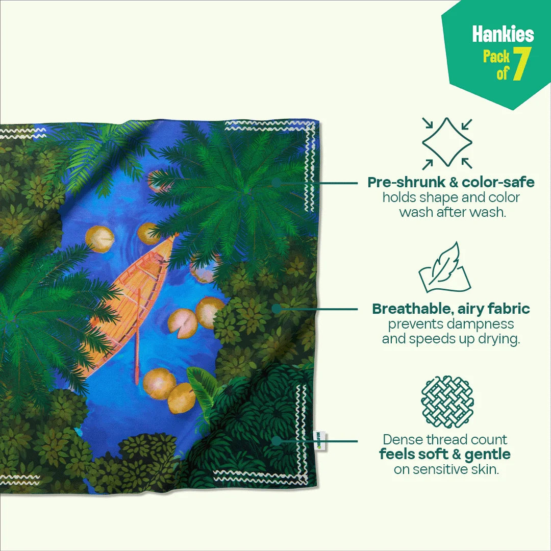 Island Haze! Unisex Hankies, 100% Organic Cotton, Pack of 7