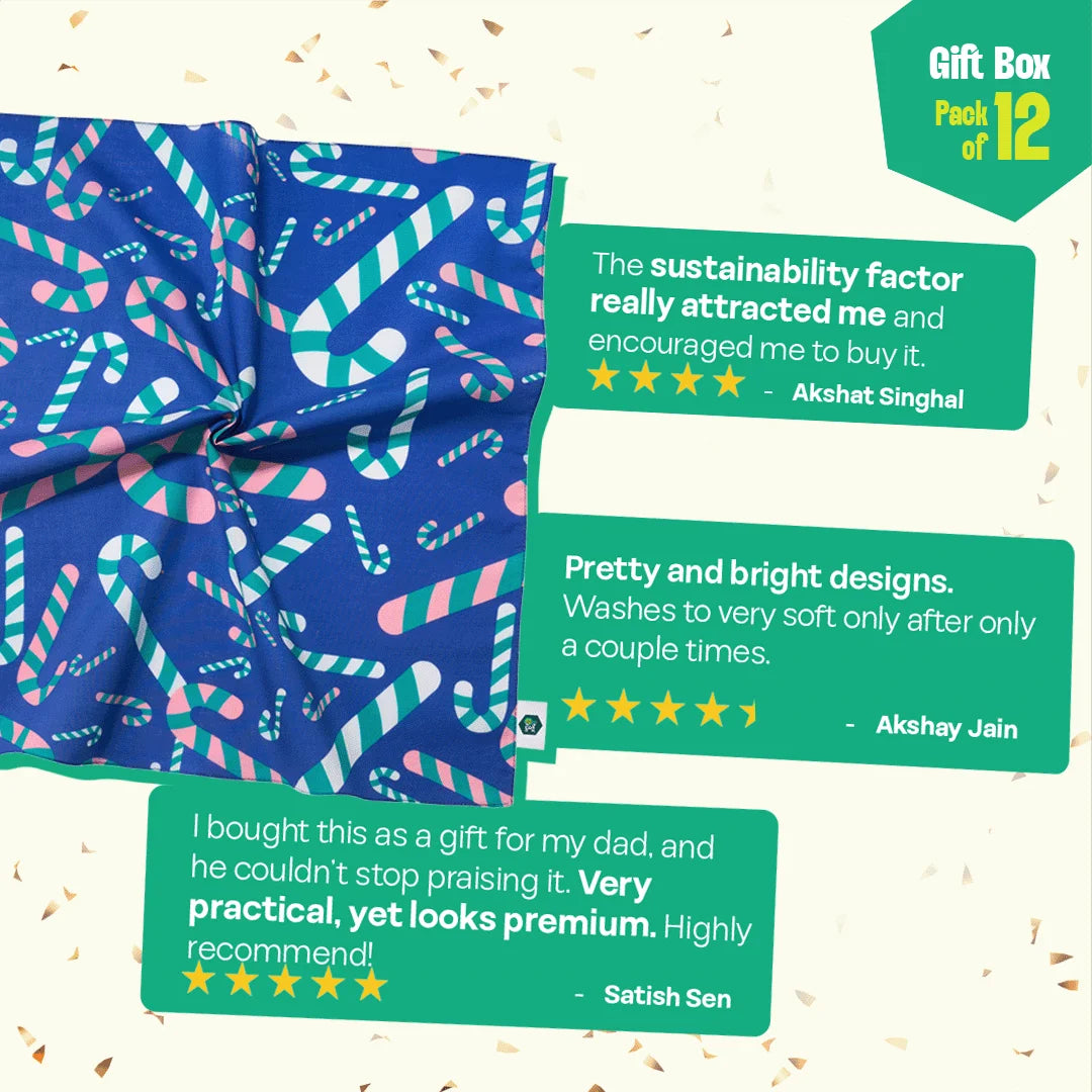 Xmas Stamps 2.0! 6 Unisex Kid's Socks + 6 Unisex Kid's Hankies, 100% Sustainable, Gift Box of 12