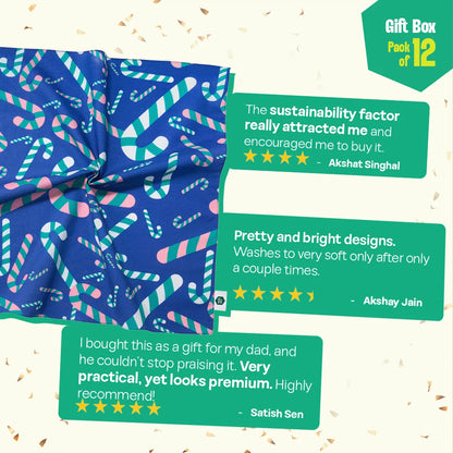 Xmas Stamps 2.0! 6 Unisex Kid's Socks + 6 Unisex Kid's Hankies, 100% Sustainable, Gift Box of 12