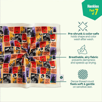 Spooky Vibes! Unisex Hankies, 100% Organic Cotton, Pack of 7