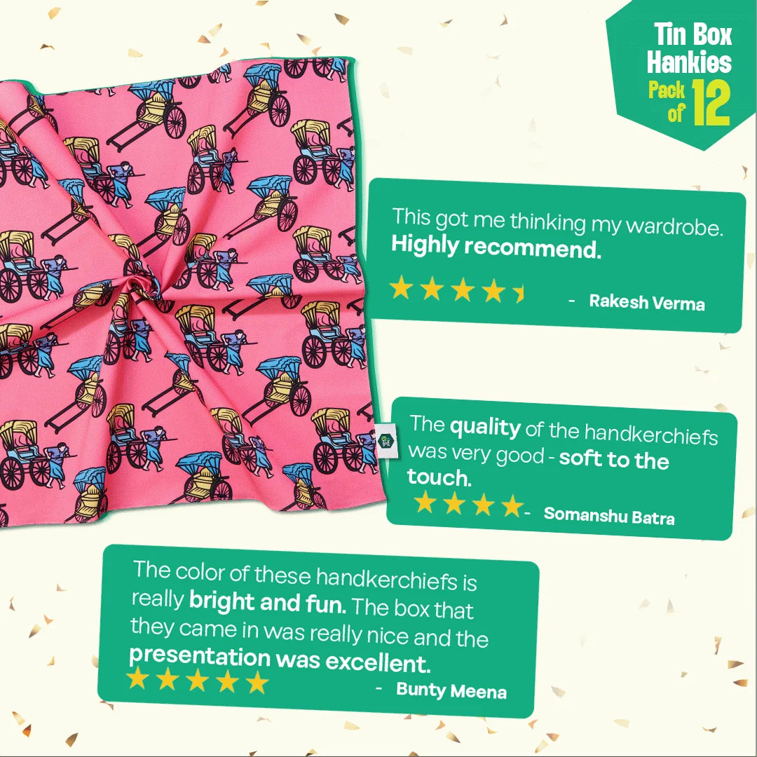 Jammin! Tin Gift Box, Unisex Hankies, 100% Organic Cotton, Box of 12