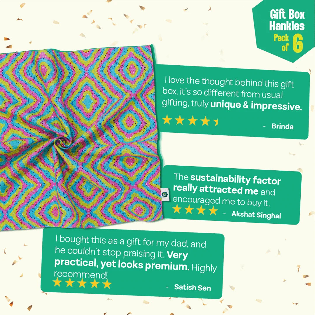 Rainbow Mood! Large Unisex Hankies, 100% Organic Cotton, Gift Box of 6