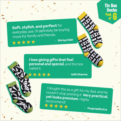 Hype Mix! Tin Gift Box, Unisex Crew Length Socks, 100% Bamboo, Gift Box of 6