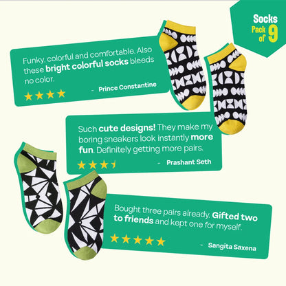Flex Mode! Unisex Socks, 100% Bamboo, Ankle Length, Pack of 9