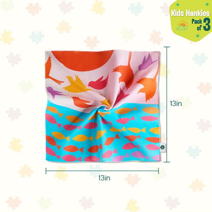 Nature Wonders! Unisex Kid's Hankies, 100% Organic Cotton, Pack of 3
