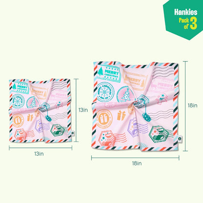 Xmas Vibes! Unisex Hankies, 100% Organic Cotton, Pack of 3