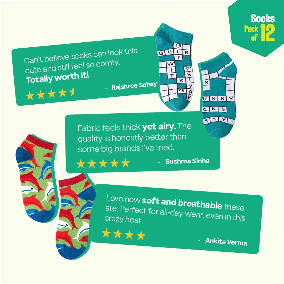 Bamboo-zled! Unisex Socks, 100% Bamboo, Ankle Length, Pack of 12