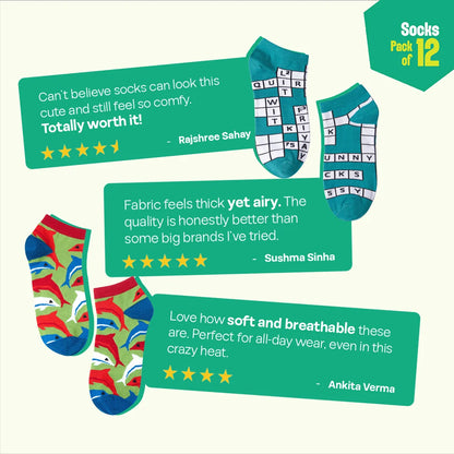 Bamboo-zled! Unisex Socks, 100% Bamboo, Ankle Length, Pack of 12