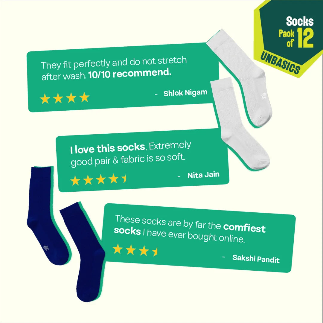 Mood Board! Unisex Socks, 100% Organic Cotton, Crew Length, Pack of 12