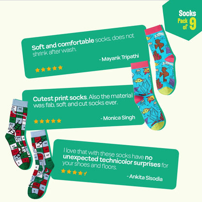 Strike A Pose! Unisex Socks, 100% Bamboo, Crew Length, Pack of 9